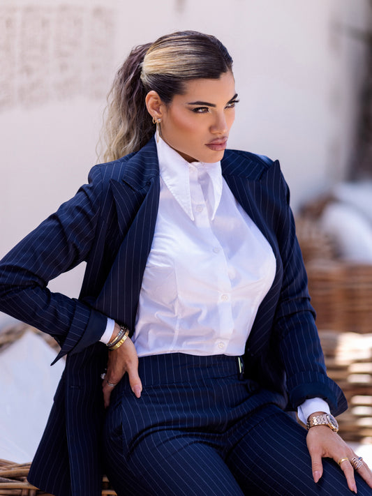 Tailleur doppiopetto blu gessato