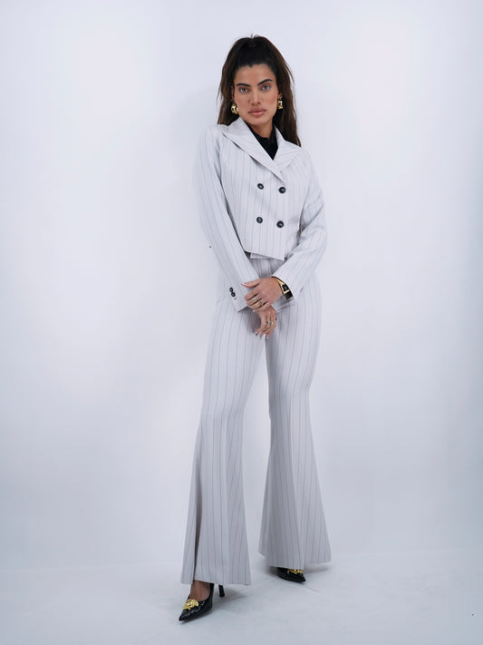 Tailleur doppiopetto bianco gessato .