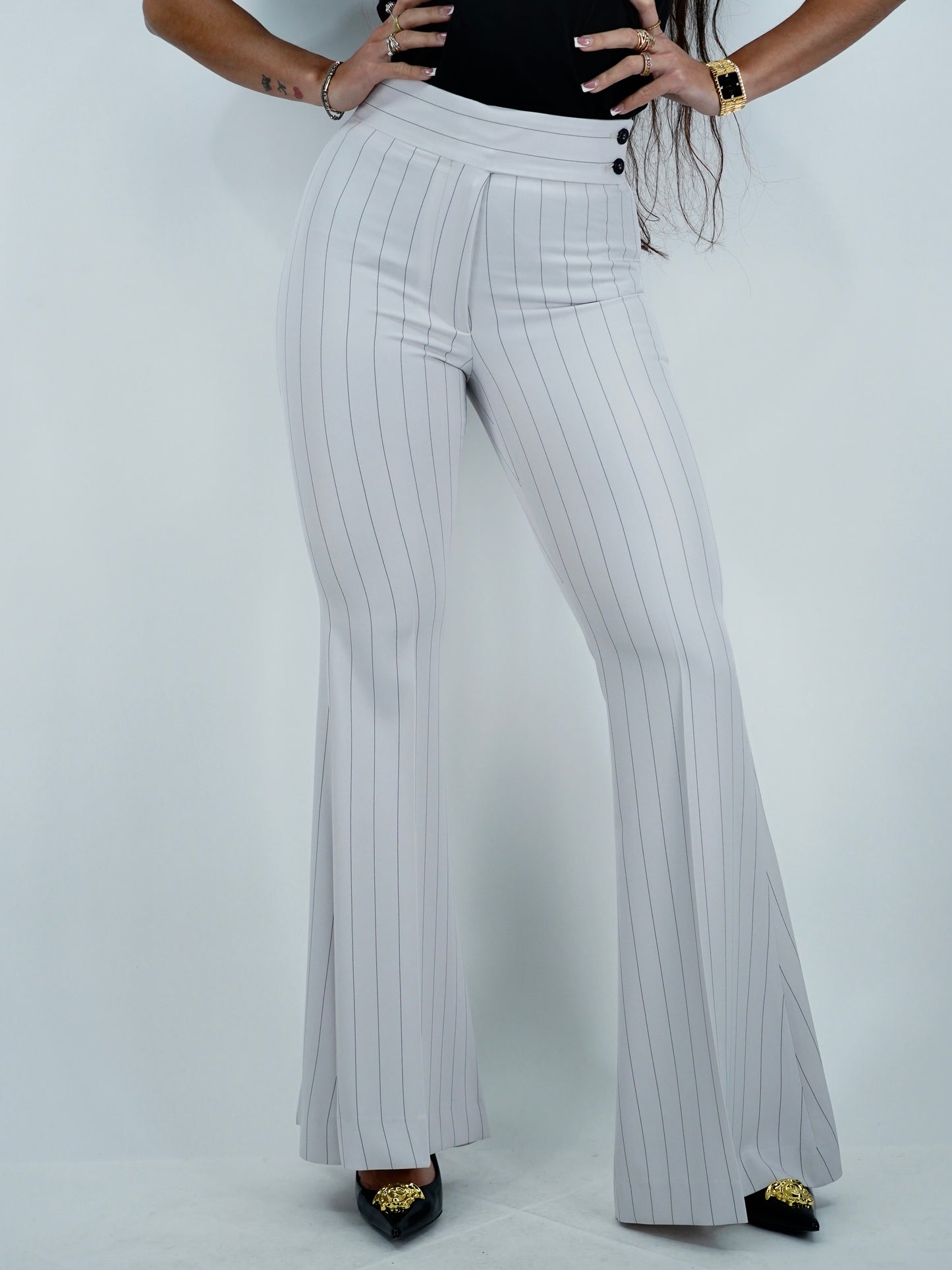 Tailleur doppiopetto bianco gessato .