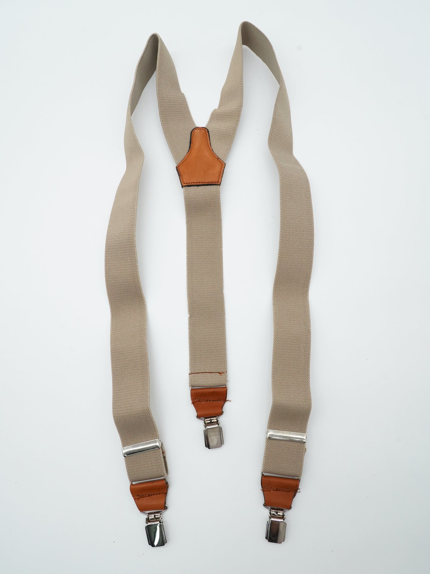 Bretelle beige pelle cuoio con clip